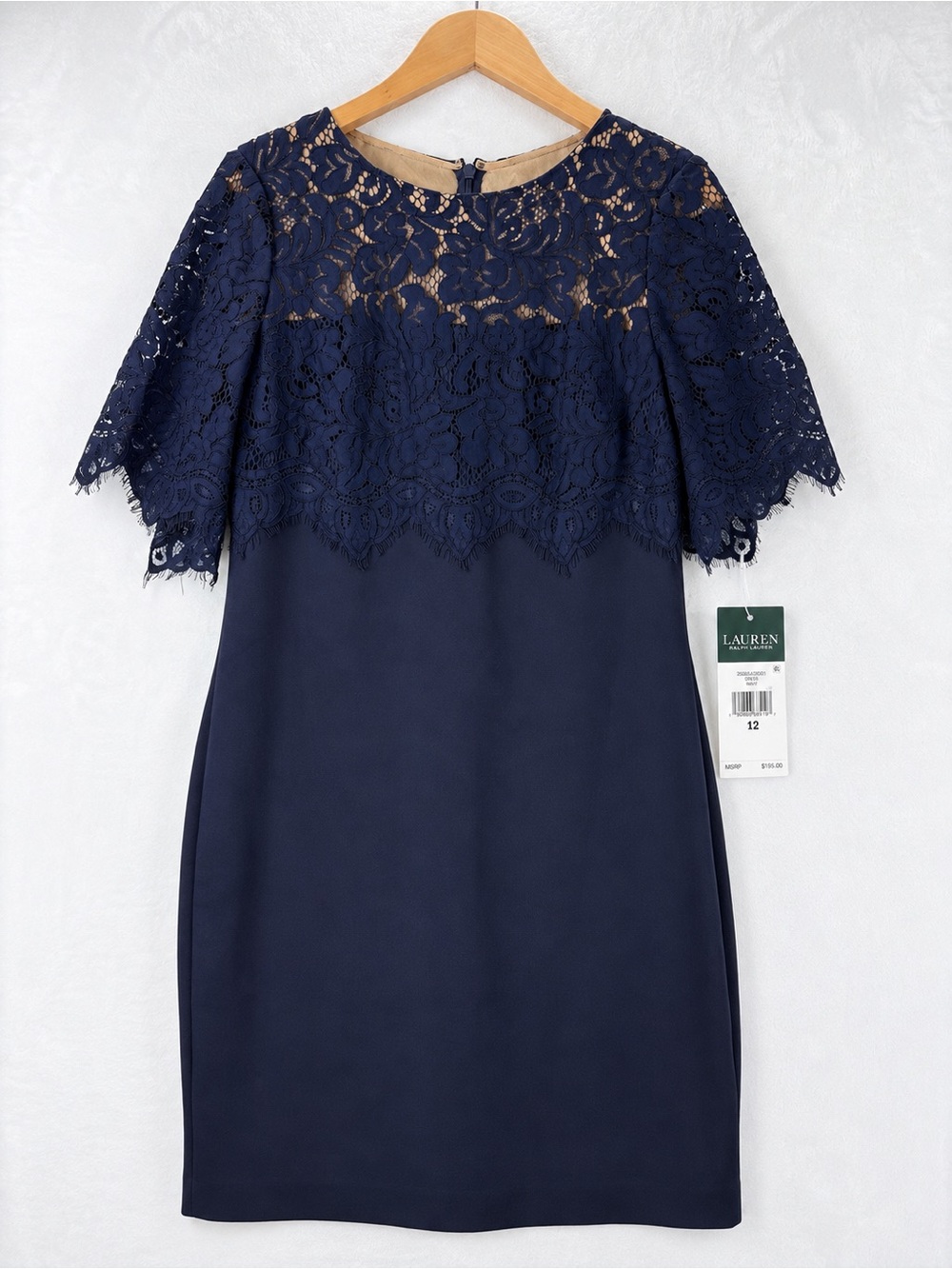 Lauren Ralph Lauren NWT Lace-Overlay Sheath Dress Navy Size 12